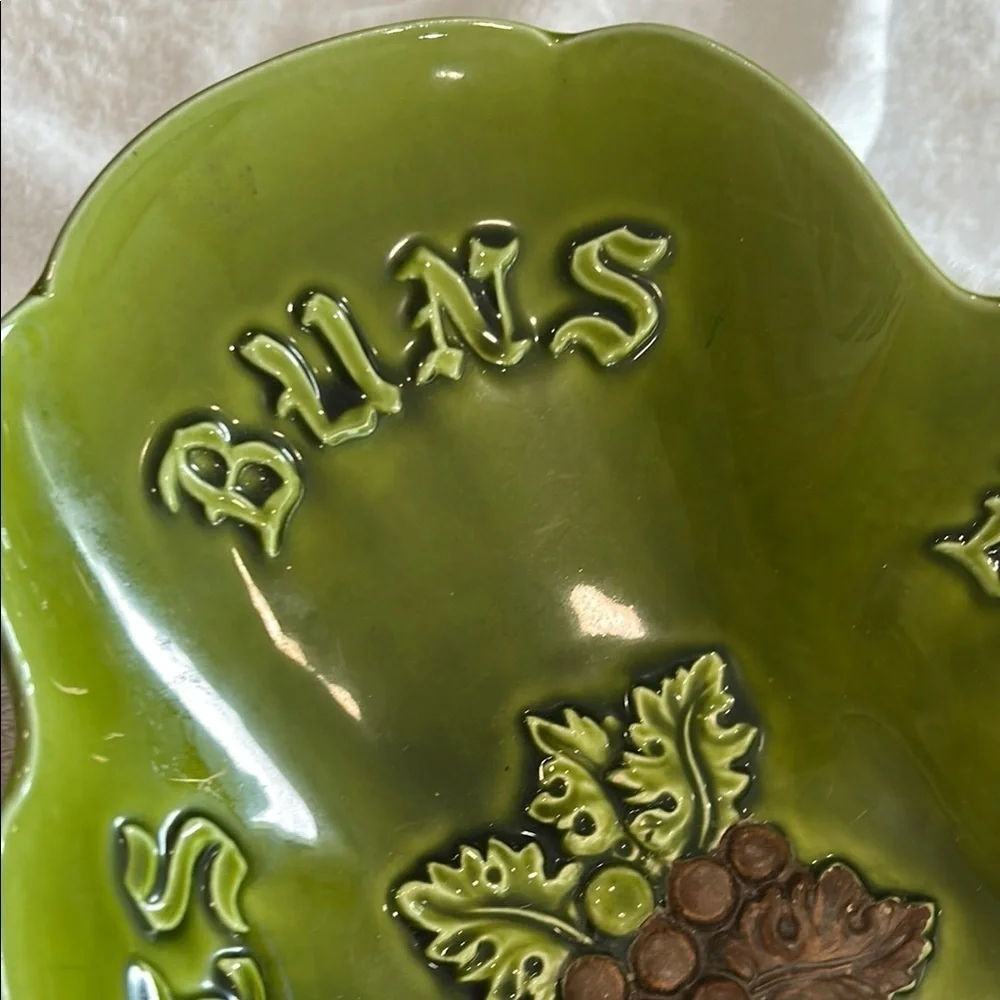 Vintage MCM Avocado Green Green Ceramic Bread and Biscuit Serving Dish 13.75”